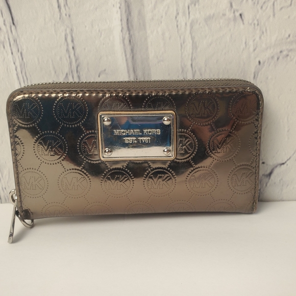 Michael Kors Jet Set Travel Continental Nickel Metallic Sheen Wallet Holiday - Picture 4 of 8